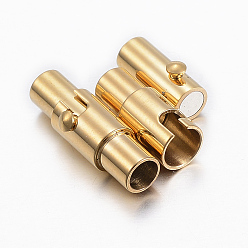 Doré  Lisses 304 fermoirs magnétiques à tube de verrouillage en acier inoxydable, colonne, or, 16x5mm, Trou: 3mm