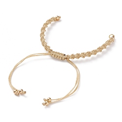 Wheat Adjustable Polyester Braided Cord Bracelet Making, with Brass Beads and 304 Stainless Steel Jump Rings, Golden, Wheat, Single Chain Length: about 5-1/2 inch(14cm)