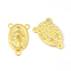 Золотой Святая овальная резная люстра из сплава Девы Марии в тибетском стиле, 3 Разъемы петли, части розария, золотые, свинец и кадмий бесплатно, 23x14.5x3 мм, отверстие: 1 мм, около 470 шт / кг