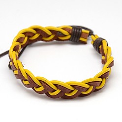 Mixed Color Trendy Unisex Casual Style Braided Waxed Cord and Leather Bracelets, Mixed Color, 58mm