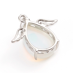 Opalite Opalite Pendants, with Platinum Tone Brass Cabochons Settings, teardrop, with Wing, 23~23.5x25x8~9mm, Hole: 8x5mm