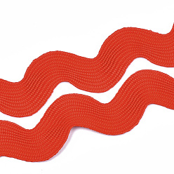 Red Polyester Ribbons, Wave Shape, Red, 38~40mm, 10yard/card