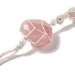 Rose Quartz Natural Rose Quartz Pendant Decorations, with Acrylic Pearl Beads, Heart, 31~32cm