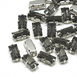 Черный Алмаз Шить на горный хрусталь, многожильных ссылки, стекло горный хрусталь, с настройками латуни, аксессуары для одежды, граненые, прямоугольные, платина, черный алмаз, 10.5x5.5x4 мм, отверстие : 1 мм