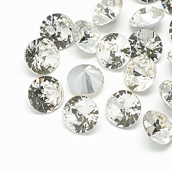 Crystal Pointed Back Glass Rhinestone Cabochons, Crackle Style, Back Plated, Faceted, Diamond, Crystal, 6x4mm