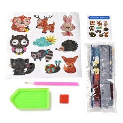 Mixed Color DIY Owl Diamond Painting Stickers Kits For Kids, with Diamond Painting Stickers, Rhinestones, Diamond Sticky Pen, Tray Plate and Glue Clay, Mixed Color, 18x16.4x0.03cm