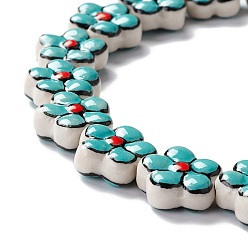 Turquoise Handmade Porcelain Flower Beads Strands, Turquoise, 16.5~17x17~17.5x7.5~7.8mm, Hole: 1.6~1.8mm, about 20pcs/strand, 12.56~12.68 inch(31.9~32.2cm)