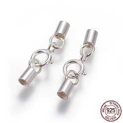 Silver 925 Sterling Silver Spring Ring Clasps, with Cord Ends, Silver, 19mm, Inner Size: 1.8mm