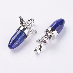 Lapis Lazuli Natural Lapis Lazuli Pendants, with Brass Finding, Cupid/Cherub, Platinum, 38x22x12mm, Hole: 5x7mm