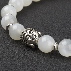 White Moonstone Natural White Moonstone Stretch Bracelets, with Brass Beads & Alloy Buddha Head Beads, Round, 2-1/8 inch(55mm)