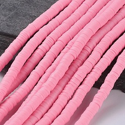 Flamingo Eco-Friendly Handmade Polymer Clay Beads, Disc/Flat Round, Heishi Beads, Flamingo, 4x1mm, Hole: 1mm, about 380~400pcs/strand, 17.7 inch