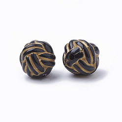 Black Plating Acrylic Beads, Metal Enlaced, Round, Black, 11x10x10mm, Hole: 1.5mm, about 770pcs/500g