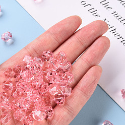 Pink Transparent Acrylic Beads, Faceted, Polygon, Pink, 8x10x9mm, Hole: 1.6mm, about 1300pcs/500g