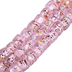 Pink Handmade Silver Foil Lampwork Beads, Cube, Pink, 10~12x10~12x10~12mm, Hole: 1.5mm, about 40pcs/strand, 16.54''(42cm)