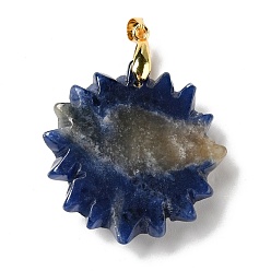 Sodalite Natural Sodalite Pendants, with Golden Tone Brass Findings, Lead Free & Cadmium Free, Sun with Smiling Face, 42x34~35x10.5mm, Hole: 3.8x5mm