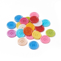 Mixed Color Acrylic Sewing Buttons, Plastic Shirt Buttons for Costume Design, 4-Hole, Dyed, Flat Round, Mixed Color, 20x2.5mm, Hole: 1mm