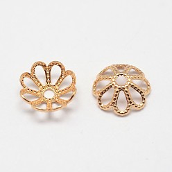 Real 18K Gold Plated Flower Grade AAA Brass Fancy Bead Caps, Cadmium Free & Nickel Free & Lead Free, Real 18K Gold Plated, 7x3mm, Hole: 1mm