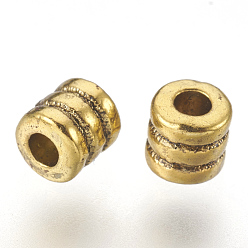 Antique Golden Tibetan Style Bead Spacers, Zinc Alloy Beads, Antique Golden Color, Lead Free & Nickel Free & Cadmium Free, Column, 4x4mm, Hole: 2mm.