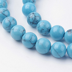 Turquoise Synthétique Chapelets de perles turquoises synthétiques, ronde, 8~8.5mm, Trou: 1mm, Environ 45~47 pcs/chapelet, 14.9 pouce (38 cm)