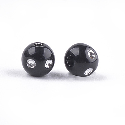 Black Plating Acrylic Beads, Metal Enlaced, Round, Black, 6x5mm, Hole: 1mm, about 4500~4800pcs/500g