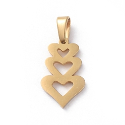 Golden 304 Stainless Steel Pendants, Heart with Heart, Golden, 18x11x1.5mm, Hole: 6x3mm
