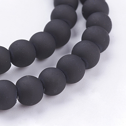 Noir Perles en verre peintes , de Style caoutchouté, ronde, noir, 6mm, Trou: 1.3~1.6mm, Environ 133 pcs/chapelet, 31.4 pouce