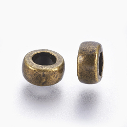 Antique Bronze Tibetan Style Alloy Beads, Rondelle, Bead Spacers, Cadmium Free & Nickel Free & Lead Free, Antique Bronze, 7x4mm, Hole: 3mm