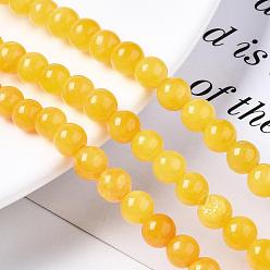 Gold Natural Dyed Yellow Jade Gemstone Bead Strands, Round, Gold, 6mm, Hole: 1mm, about 66pcs/strand, 15.7 inch