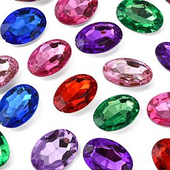 Mixed Color Imitation Taiwan Acrylic Rhinestone Cabochons, Pointed Back & Faceted, Oval, Mixed Color, 25x18x7mm