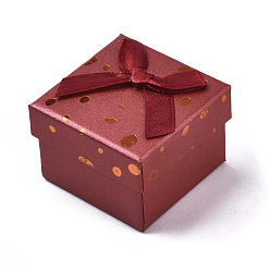Couleur Mélangete Bague de boîtes en carton, avec ruban bowknot à l'extérieur et éponge blanche à l'intérieur, carrée, couleur mixte, 5~5.3x5~5.3x3.8~4 cm