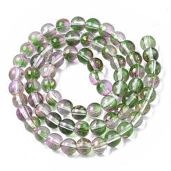 Medium Sea Green Transparent Spray Painted Glass Bead Strands, with Golden Foil, Round, Medium Sea Green, 6~7mm, Hole: 1.2~1.5mm, about 65~67pcs/Strand, 14.76 inch~15.12 inch(37.5~38.4cm)