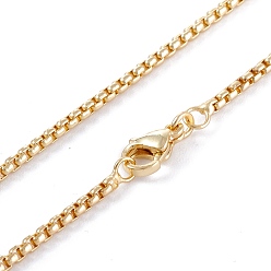 Real 18K Gold Plated Brass Box Chain Necklaces, with Lobster Claw Clasps, Long-Lasting Plated, Real 18K Gold Plated, 17.32 inch(44cm), 2mm