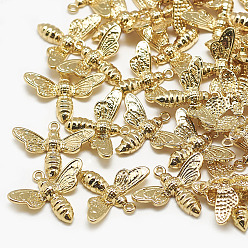 Real 18K Gold Plated Brass Charms, Bee, Real 18K Gold Plated, 15x18x3mm, Hole: 1mm