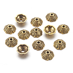 Antique Golden Tibetan Style Bead Caps, Antique Golden, Lead Free, Cadmium Free and Nickel Free, Flower, 9x4mm, Hole: 1mm