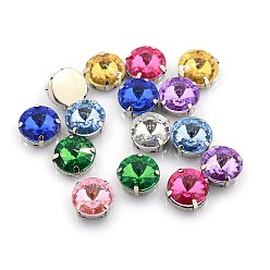 Mixed Color Sew on Rhinestone, Multi-strand Links, Imitation Taiwan Acrylic Rhinestone, with Platinum Plated Brass Prong Settings, Half Round, Mixed Color, 16x8mm, Hole: 1.2mm