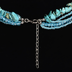 Synthetic Turquoise Synthetic Turquoise  Multi-strand Necklaces, with Glass Beads and Lobster Clasps, 17.71 inch~18.11 inch