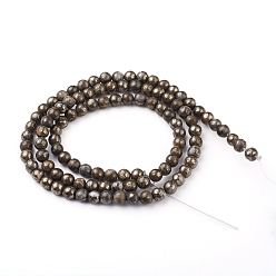 Marcasite Natural Pyrite Beads Strands, Round, 4mm, Hole: 0.5mm, about 102pcs/strand, 15.75 inch(40cm)