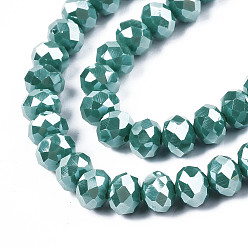 Cyan Foncé Perles en verre electroplate, perle plaquée lustre, facette, rondelle, dark cyan, 6x5mm, Trou: 1mm, Environ 85~88 pcs/chapelet, 16.1~16.5 pouce (41~42 cm)