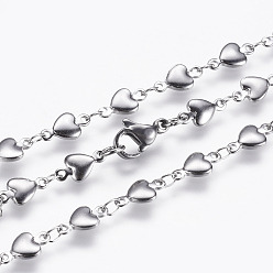 Stainless Steel Color 304 Stainless Steel Chain Necklaces, with Lobster Claw Clasps, Heart, Stainless Steel Color, 17.9 inch(45.5cm)