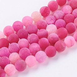 Magenta Natural Weathered Agate Beads Strands, Dyed, Frosted, Round, Magenta, 10mm, Hole: 1mm, about 38pcs/strand, 15.35 inch