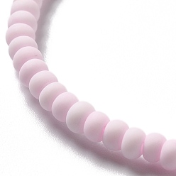 Pearl Pink Handmade Frosted Porcelain Beads, Flat Round, Pearl Pink, 4x3mm, Hole: 0.8mm, about 134pcs/strand, 15.55 inch(39.5cm)