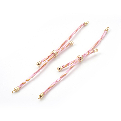 Pink Fabrication de bracelet coulissant en cordon de nylon réglable, avec les accessoires en laiton, plaqué longue durée, réel 24 k plaqué or, rose, 8-5/8 pouce (22 cm), 2~3.5mm, Trou: 1.5mm