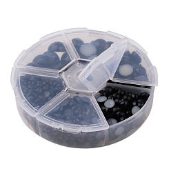 Noir 1 box abs cabochons en plastique imitation dôme perle, demi-tour, noir, 4~12x2~6 mm, sur 690 pcs / boîte