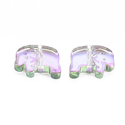 Violet Electroplate Transparent Glass Beads, Half Plated, ELephant, Violet, 10x13x3.5mm, Hole: 1mm