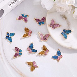 Colorful 20Pcs Butterfly Alloy Enamel Pendants & Links Connectors, with Glitter Powder, for Jewelry Necklace Bracelet Earring Bracelet Handmade Making, Colorful, 14x18mm