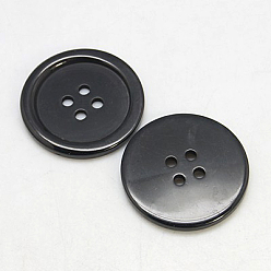 Black Resin Buttons, Dyed, Flat Round, Black, 30x3mm, Hole: 3mm, 98pcs/bag