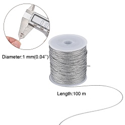 Silver 1mm Jewelry Braided Thread Metallic Threads, Polyester Threads, Silver, 1mm, about 109.36 yards(100m)/roll