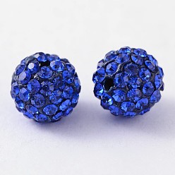 Sapphire Polymer Clay Rhinestone Beads, Grade A, Round, PP15, Sapphire, 10mm, Hole: 1.8~2mm, 6 Rows Rhinestone, PP15(2.1~2.2mm)