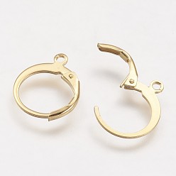 Real 24K Gold Plated 304 Stainless Steel Leverback Earring Findings, with Loop, Real 24K Gold Plated, 14.5x12x2mm, Hole: 1mm, pin: 0.5x0.7mm