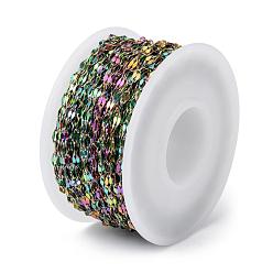 Rainbow Color Ion Plating(IP) 304 Stainless Steel Dapped Chains, Cable Chains, with Spool, Soldered, Rainbow Color, 4.5x2.5x0.5mm, about 32.8 Feet(10m)/roll